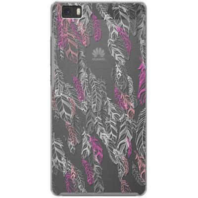 Coque rigide transparente avec plumes argentées pour Huawei P8 Lite