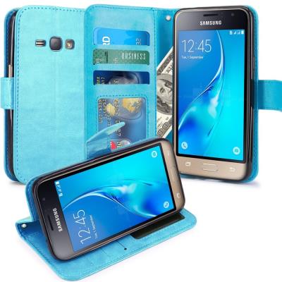 Samsung Galaxy J1 2016 Housse Coque Etui de luxe Portefeuille Porte Carte Et Billet pour Samsung Galaxy J1 2016 (Housse Luxe Bleu Lagon)