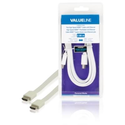 Câble hdmi haute vitesse plat avec connecteur ethernet hdmi - connecteur hdmi 2.00 m blanc valueline
