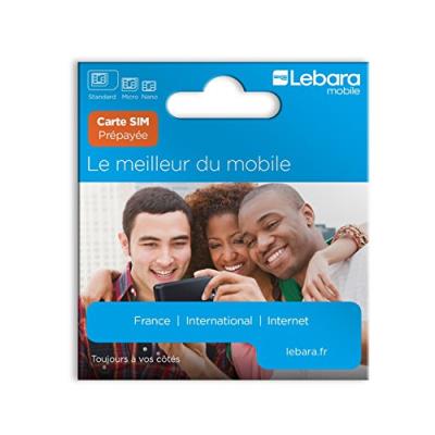 Carte Sim prépayée Lebara incluant 7,50E de crédit (5E + 2,50E offerts) -  Appels, SMS et internet en France et à l'international à prix réduits. -  Housse Tablette