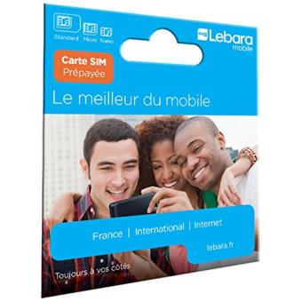 Carte Sim prépayée Lebara incluant 7,50E de crédit (5E + 2,50E offerts) –  Appels, SMS et internet en France et à l’international à prix réduits.