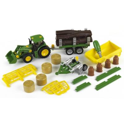 Tracteur John Deere avec benne, remorque, charrette