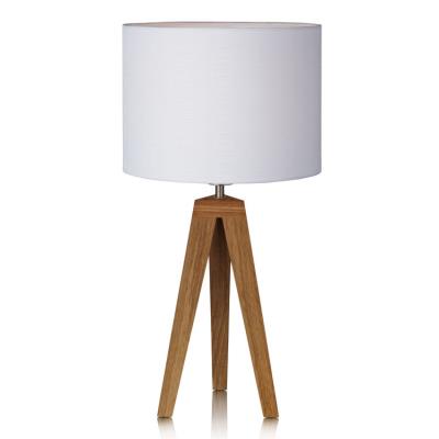Lampe Ã  poser trÃ©pied en bois et abat jour cylindre en tissu blanc Kullen - 55cm - 55cm