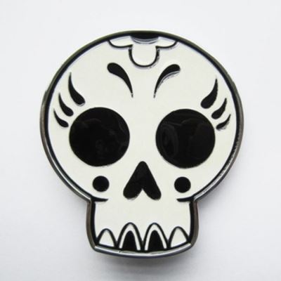 boucle de ceinture crane rigolo noir et blanc tete de mort