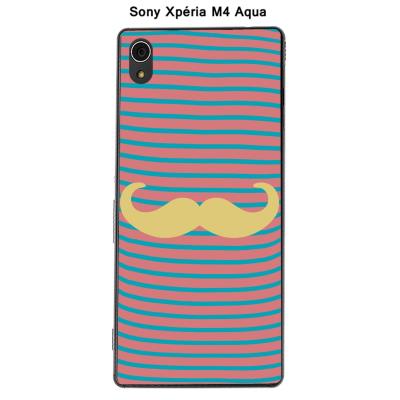 Coque Sony Xpéria M4 Aqua - Marinière Moustache - 3 Custard