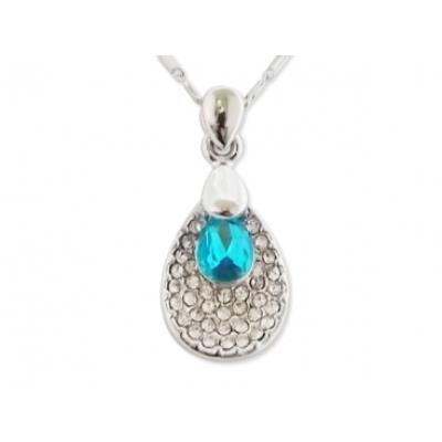 Collier pendentif goutte strass et faux diamant turquoise bijou fantaisie pas cher pendentif