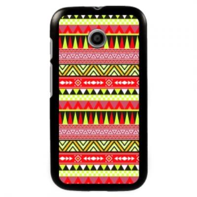 Coque noire pour Motorola Moto E impression Motifs Aztèque jaune et rouge