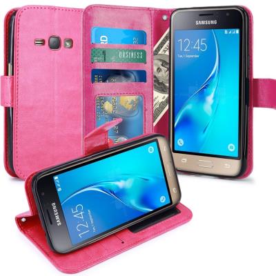 Samsung Galaxy J1 2016 Housse Coque Etui de luxe Portefeuille Porte Carte Et Billet pour Samsung Galaxy J1 2016 (Housse Luxe Rose)