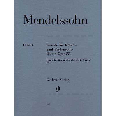 Partitions classique HENLE VERLAG MENDELSSOHN B F. - SONATA FOR PIANO AND VIOLONCELLO D MAJOR OP. 58 Violoncelle