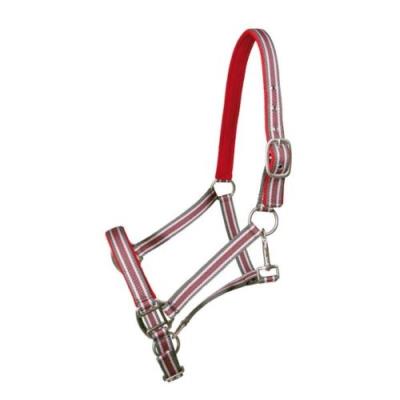 Pfiff 101030-74-cob licol nylon rayé pour pur-sang cob (rouge gris)