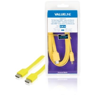 Câble hdmi haute vitesse plat avec connecteur ethernet hdmi - connecteur hdmi 2.00 m jaune valueline