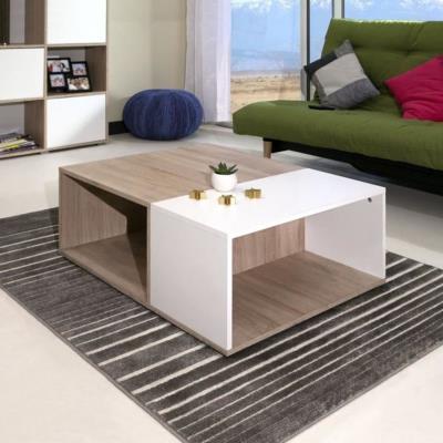 Mega table basse 89x67 cm décor chene naturel et blanc