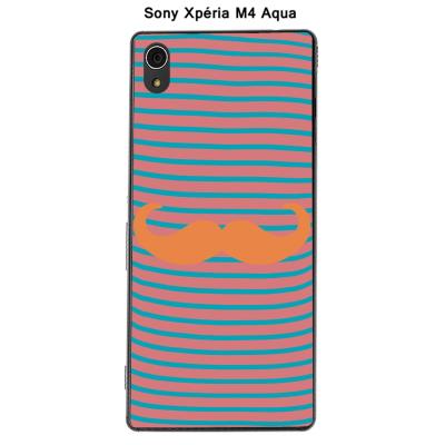 Coque Sony Xpéria M4 Aqua - Marinière Moustache - 3 Tangerine