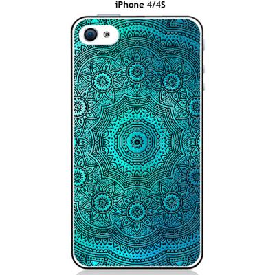 Coque Apple iPhone 4 / 4S design Mandala rosace Bleu & Noir