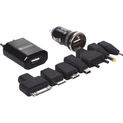 Sandberg - Stroomadapterset - (netadapter, auto-adapter, USB-kabel) - 1000 mA