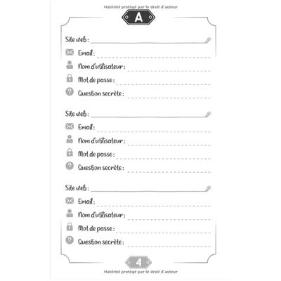 Carnet de mots de passe - répertoire alphabétique - Petit format A5