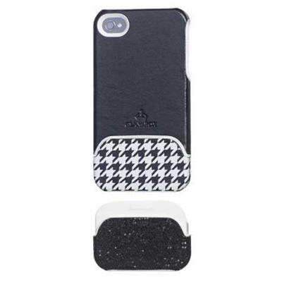 Coque en 2 parties iphone 4 Night and Day Glamrox noire et motif pied de poule