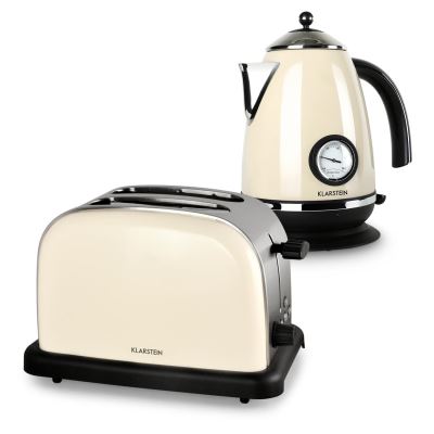 Klarstein Aquavita Set petit-déjeuner rétro : Bouilloire électrique 1,7L 2200W & Grille-pain 2 tranches 100W- crème
