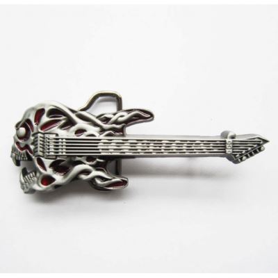 boucle de ceinture guitare crane flammes rouge rock roll