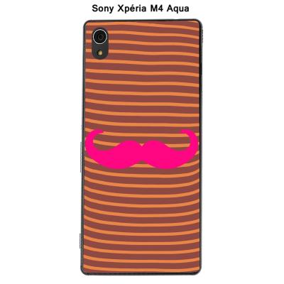 Coque Sony Xpéria M4 Aqua - Marinière Moustache - 4 Rose Intense