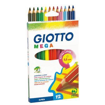 Etui de 12 crayons de couleur hexagonaux Giotto Mega mine Ø 5.5mm longeur 18cm