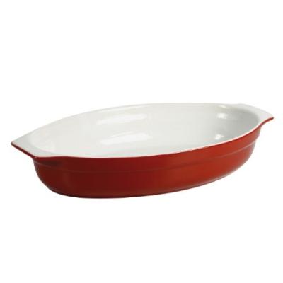 CREALYS 512723 PLAT À FOUR OVALE AVEC ANSES CÉRAMIQUE FRAMBOISE 35,5 X 20 X 6 CM