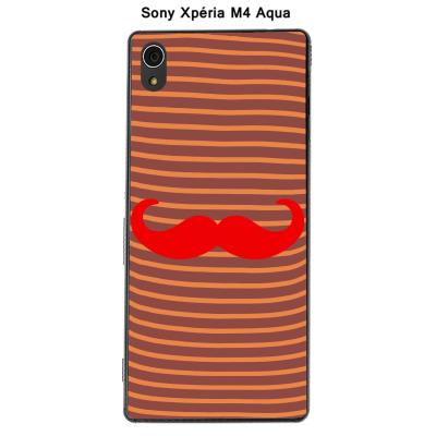 Coque Sony Xpéria M4 Aqua - Marinière Moustache - 4 Rouge Intense