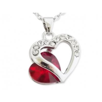Collier double coeur strass et faux cristal rouge bijou fantaisie pas cher pendentif