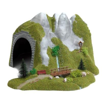 BUSCH ENVIRONNEMENT - BUE3016 - MODÉLISME FERROVIAIRE - TUNNEL AVEC RIVIÈRE ET PONTON