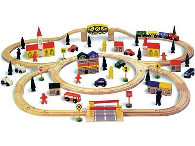 Circuit train en bois 100 pièces