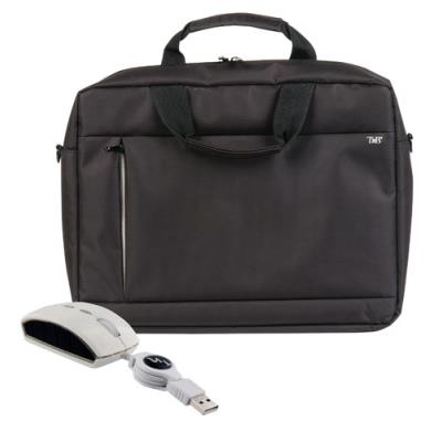 BUNDLE MALLETTE NBG16 + SOURIS MGWH Mallette : 1 compartiment principal zippé pour ordinateur jusqu' à 16''. 1 poche intérieure zippée pour documents. 1 poche exterieur zippée. 2 poignées renforcées Souris optique filaire ultra compacte Guppy 3 1000