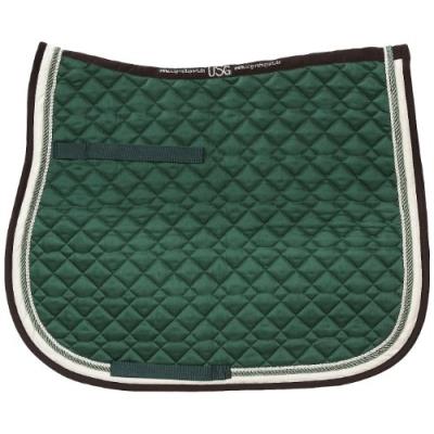 Usg - tapis de selle matelassé - double passepoil corde - vert foncé écru marron et bordure écru vert clair - taille poney