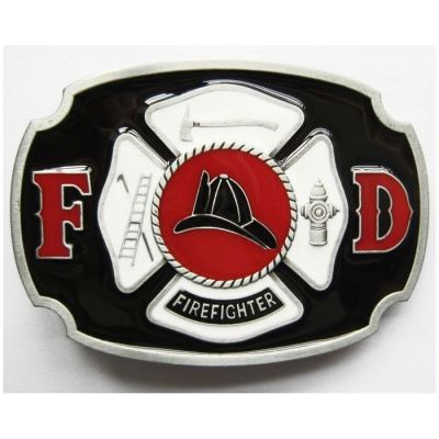 boucle de ceinture pompier Fire dept noir blanc rouge mixte