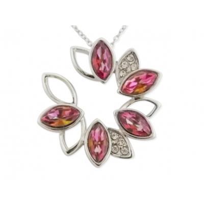 Collier pendentif grosse fleur argentée faux diamants et strass bijou fantaisie pas cher pendentif