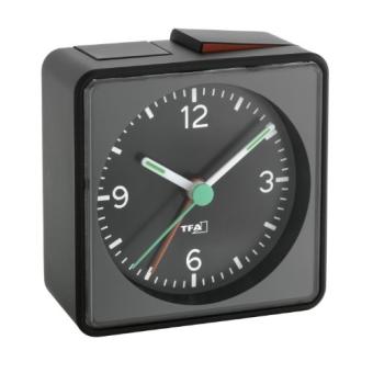 Réveil Analogique TFA Dostmann 60.1025.01 - Mouvement Silencieux, Double Cloche, Rétroéclairage - Noir/mat, Pile AA Non Incluse