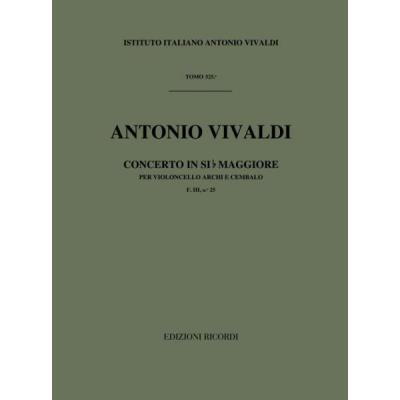 Partitions classique RICORDI VIVALDI A. - CONCERTI IN SI BEM. RV 423 - VIOLONCELLE, CORDES ET BASSE CONTINUE Violoncelle