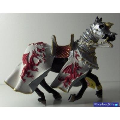 PLASTOY - Cheval robe dragons blanc et rouge (sans chevalier)