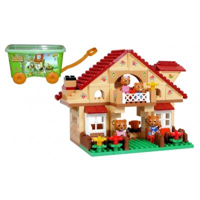 Jeu de construction - Chariot a tirer avec Briques à assembler - Maison 98 pièces - L'ours Maximilian !