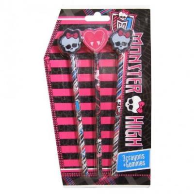 Set 3 crayons avec gomme 3d monster high