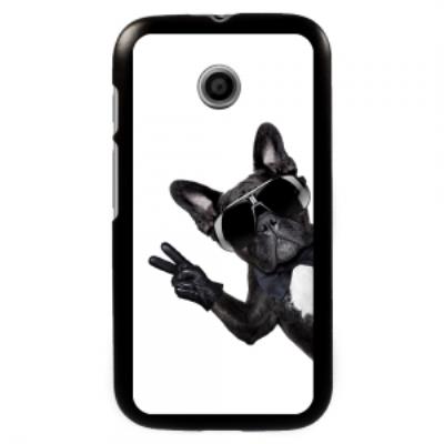 Coque noire pour Motorola Moto E motif chien à lunettes sur fond blanc