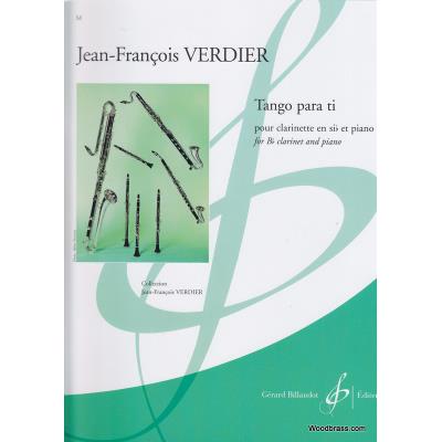 Partitions classique BILLAUDOT VERDIER, J.F. - TANGO PARA TI - CLARINETTE ET PIANO Clarinette
