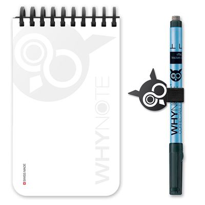 Bloc effaçable réutilisable pocket blanc + stylo - whynote
