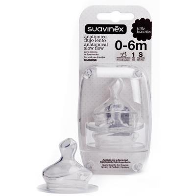 Tétine physiologique silicone col large débit lent 0-6 mois