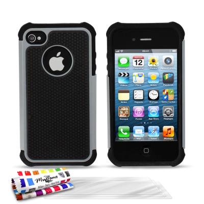 Coque Gris perle , Sport Case, ORIGINAL de MUZZANO pour APPLE IPHONE 4 IPHONE 4S + 3 Films de Protection Ecran UltraClear Pour APPLE IPHONE 4 IPHONE 4S