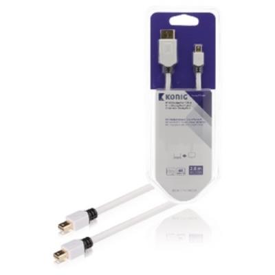 Câble mini displayport, mini displayport mâle vers displayport mâle, 2m, blanc könig