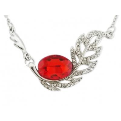 Collier pendentif feuille en strass et faux cristal rouge bijou fantaisie pas cher pendentif
