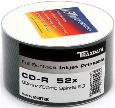 CD-R 52x Imprimable Blanc, 50 pièces en shrink