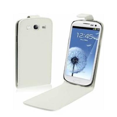 Housse KLAM en cuir Blanc écologique avec ouVerture Verticale pour Motorola Razr i