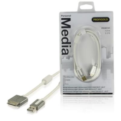 Sync and charge cable 30-pin dock male - usb 2.0 a male 1.00 m white profigold prom101