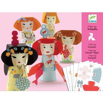 Pliage collage papier poupées japonaises Kokeshis Djeco Enfant filles 9 à 15 ans